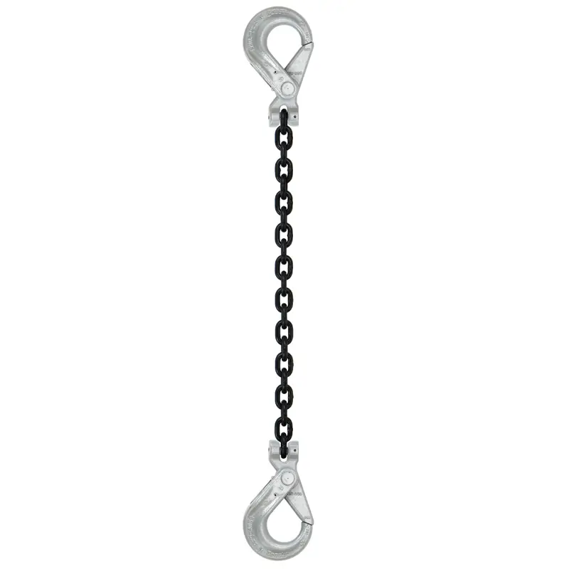 5/8" x 8' - Domestic Single Leg Chain Sling with Crosby Self-Locking & Self-Locking Hooks - Grade 100