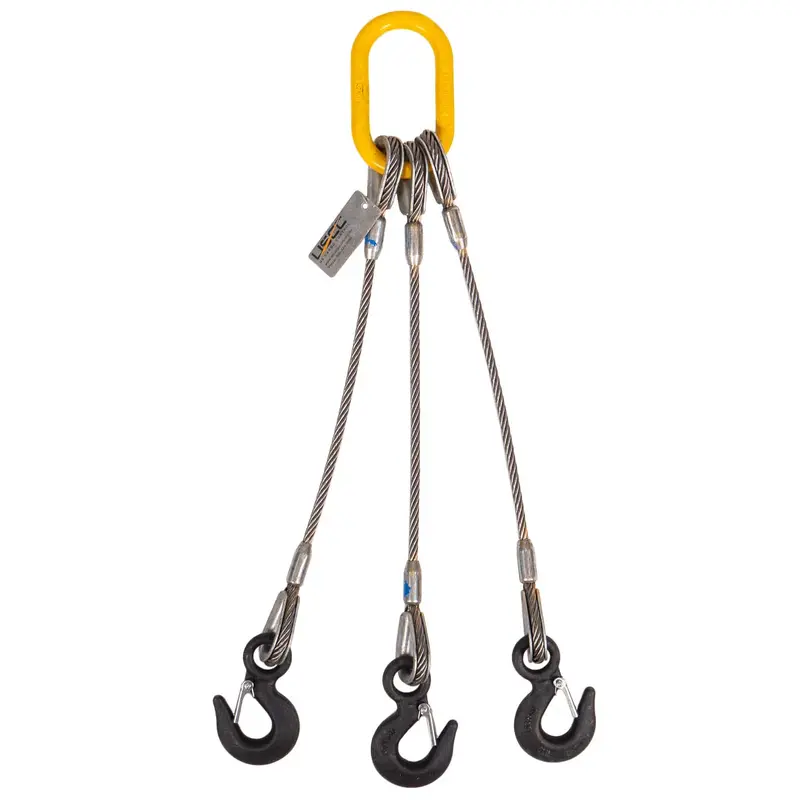 7/8" x 14' 3-Leg Wire Rope Bridle Sling with Eye Hooks